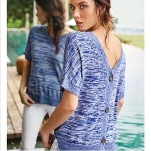 Soft Surroundings Blue Button-Back Sweater